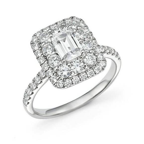 Jewelry - Luxury 925 Silver Emerald Cut White Sapphire Ring